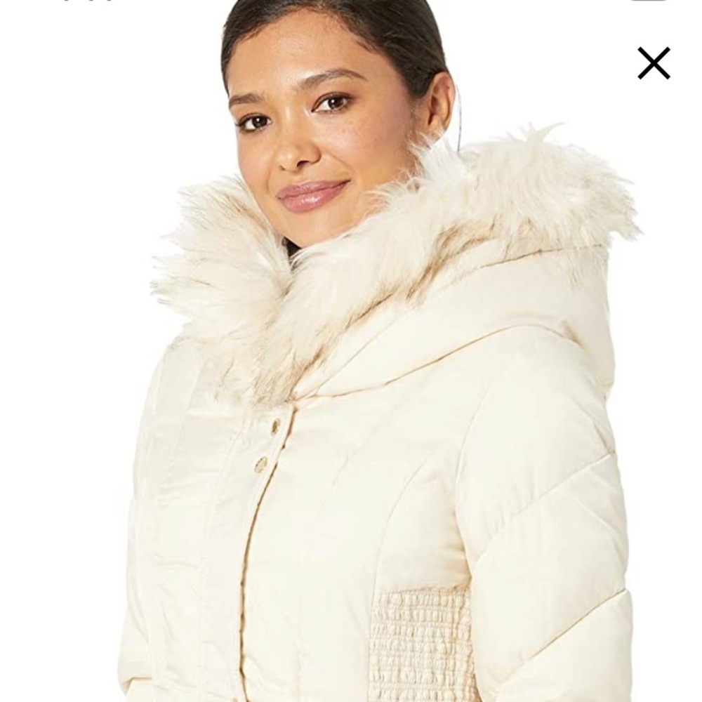 Via Spiga womens faux fur trimmed puffer coat